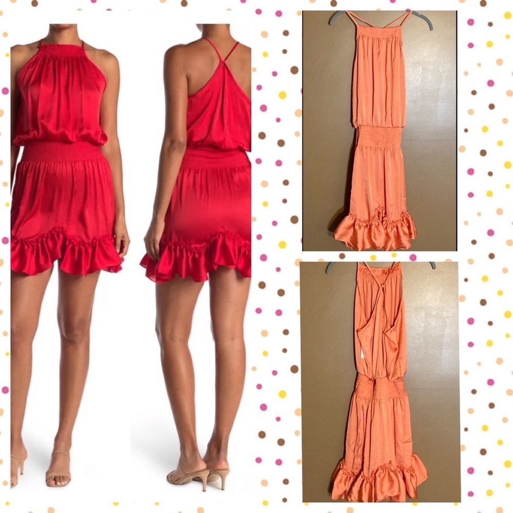 NWT Smocked Halter Neck Ruffled Mini Dress
ONE ONE SIX in Orange